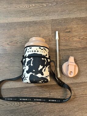 HydroJug with Cow Print Water Bottle cover & strap & straw